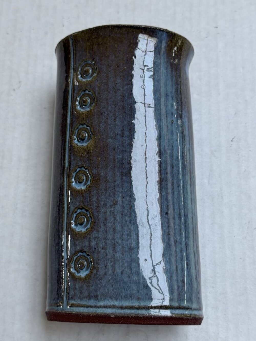 Signed Blue Brown Studio Art Pottery Vase Drip Ceramic Decor Gift